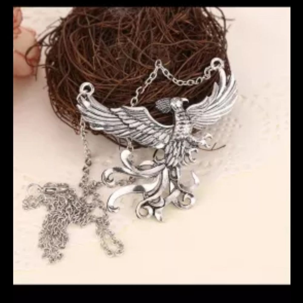Silver titanium large pheonix pendant goth boho spiritual necklace new